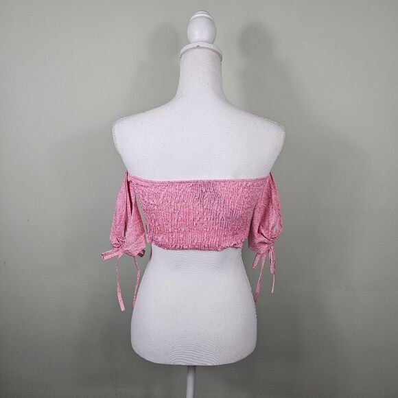 NWT Nasty Gal Floral Ruched Crop Top. Pink Med - Picture 10 of 15